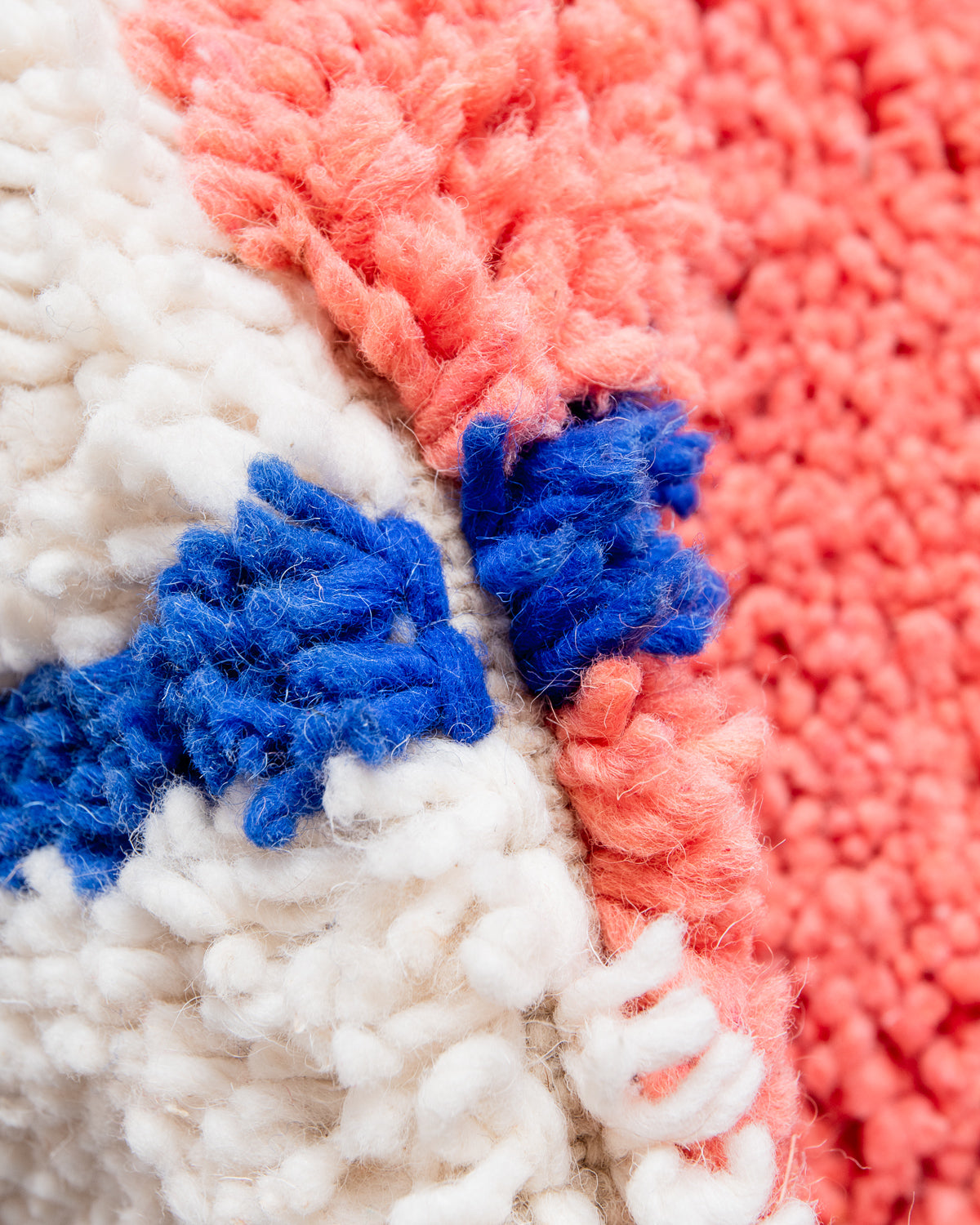 Modern, designer, handcrafted Berber rug from Morocco. Beniourain carpet with beautiful colours and patterns and fluffy wool texture.